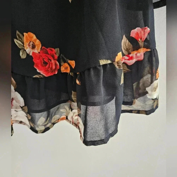 Lulu's Floral Midi Flared Sleeve Back Zip Linned Chiffon dress Sz  M Nwt - Picture 6 of 7